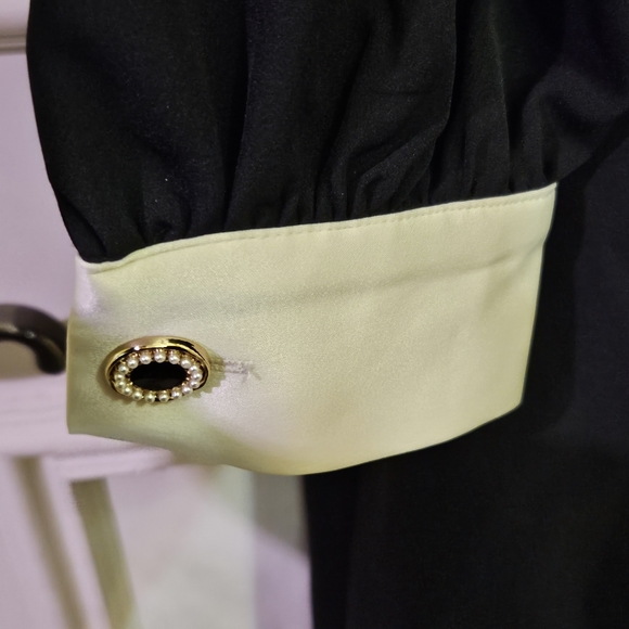 Magic Boutique Black/Cream Front Button Dress w/Trim Bow at Chest,Medium,NWT - Picture 10 of 16